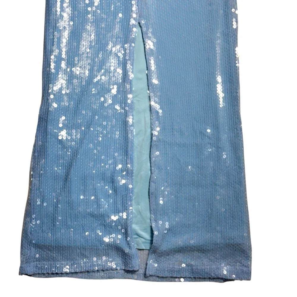Rare London Powder Blue Sequin Strapless Maxi Dress Womens US 4 - Picture 8 of 10